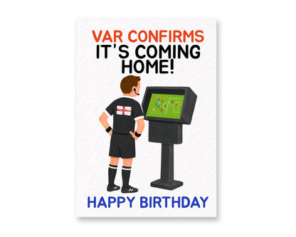 Funny Football Birthday Card, VAR Confirms It’s Coming Home! England Football Fan, Soccer For Him, Funny Sports Card