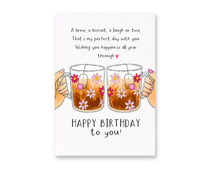 Tea Lover Birthday Card, Happy Birthday Tea Card, Best Friend Cute Tea & Biscuit Birthday Card Poem Verse Gift
