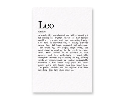 Leo Zodiac Birthday Card, Star Sign Definition Card, Astrology Leo Gift for Her, Horoscope, July August Birthday