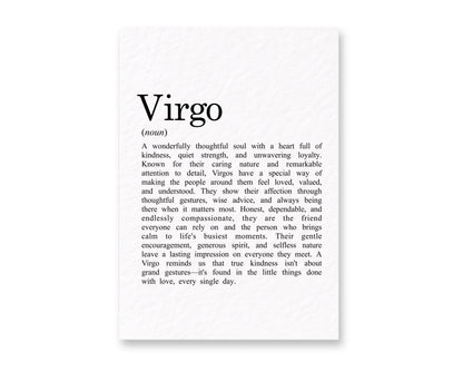 Virgo Zodiac Birthday Card, Star Sign Definition Card, Astrology, Virgo Gift for Her, Horoscope Card, August September Birthday