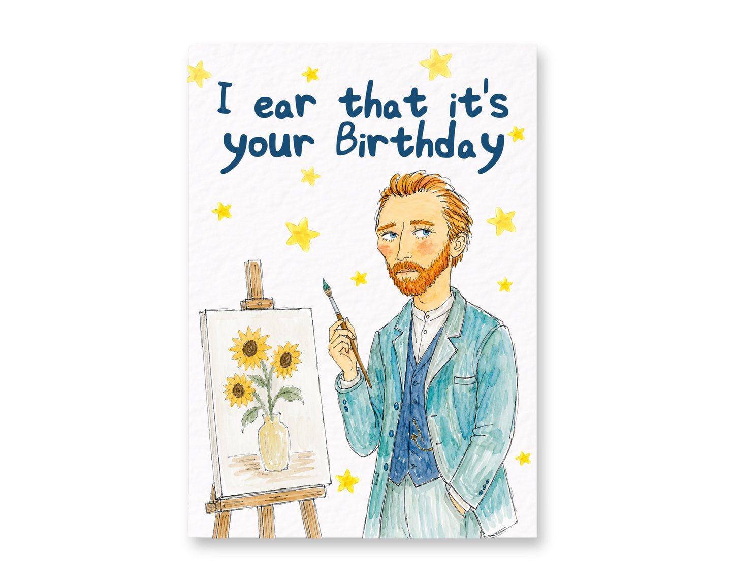 I Ear That It's Your Birthday, Funny Van Gogh Birthday Card,  Art Lover Pun Greeting Card, Painter Gift
