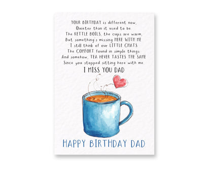 Grief Birthday Card for Dad, Memorial Dad Card, Sympathy Card for Loss of Father, Tea Cup Remembrance Card