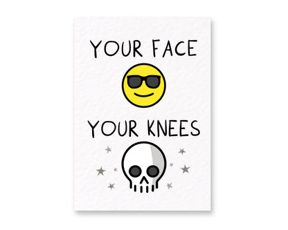 My Face My Knees Funny Greeting Card, Funny Aging, Knee Pain Humour Greeting Gift