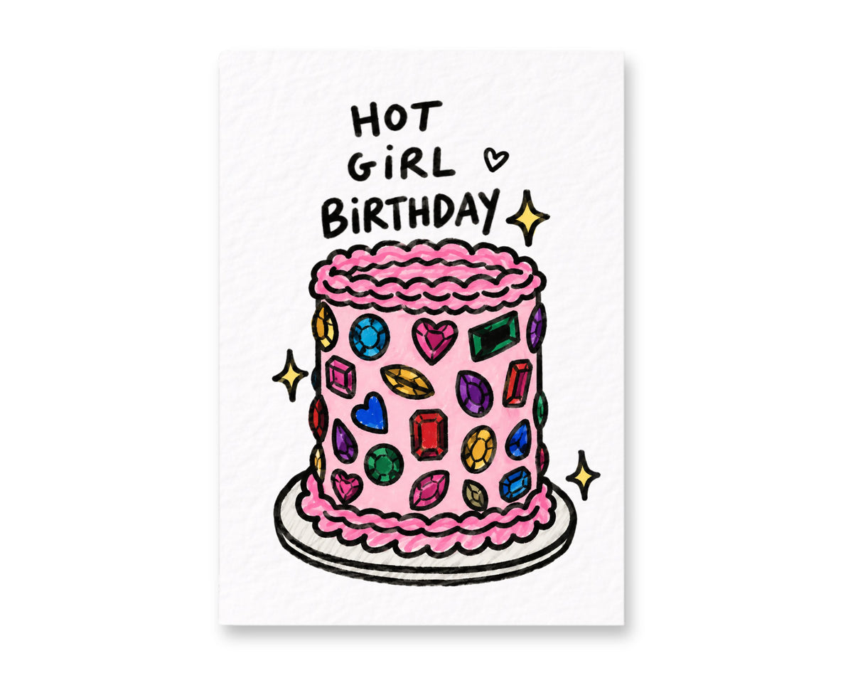 Bedazzled Gemstone Birthday Card, Jewelled Gem Cake, Sparkly Jewel Gift, Hot Girl Trending Cool Girl Greeting