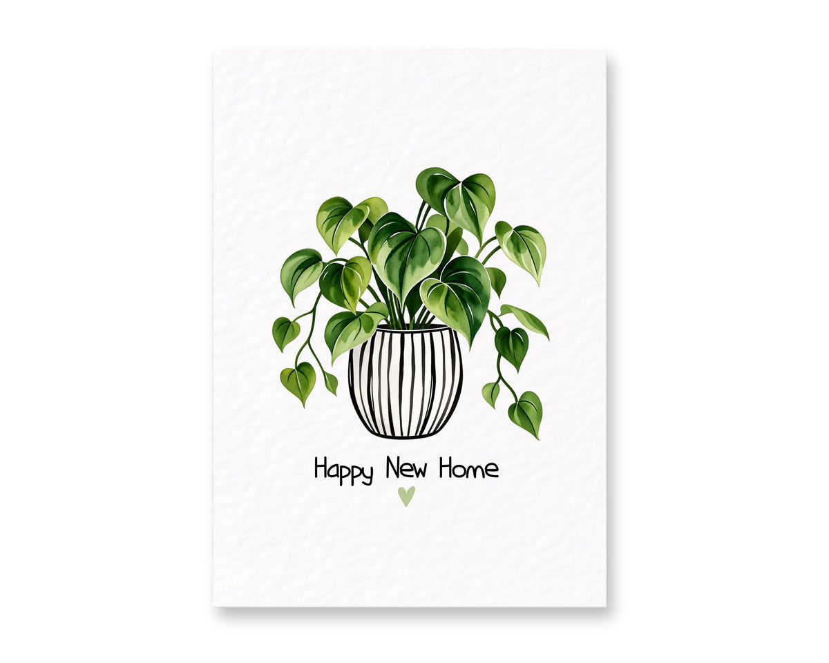 Happy New Home Card, Housewarming Greeting, New Home Gift, Plant Lover Card, Botanical Design, Moving Day Present, Indoor Plant Decor