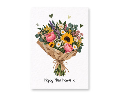 Happy New Home Card, Housewarming Greeting, Floral Bouquet Design, Moving Gift, New Homeowner Present, Botanical Bouquet