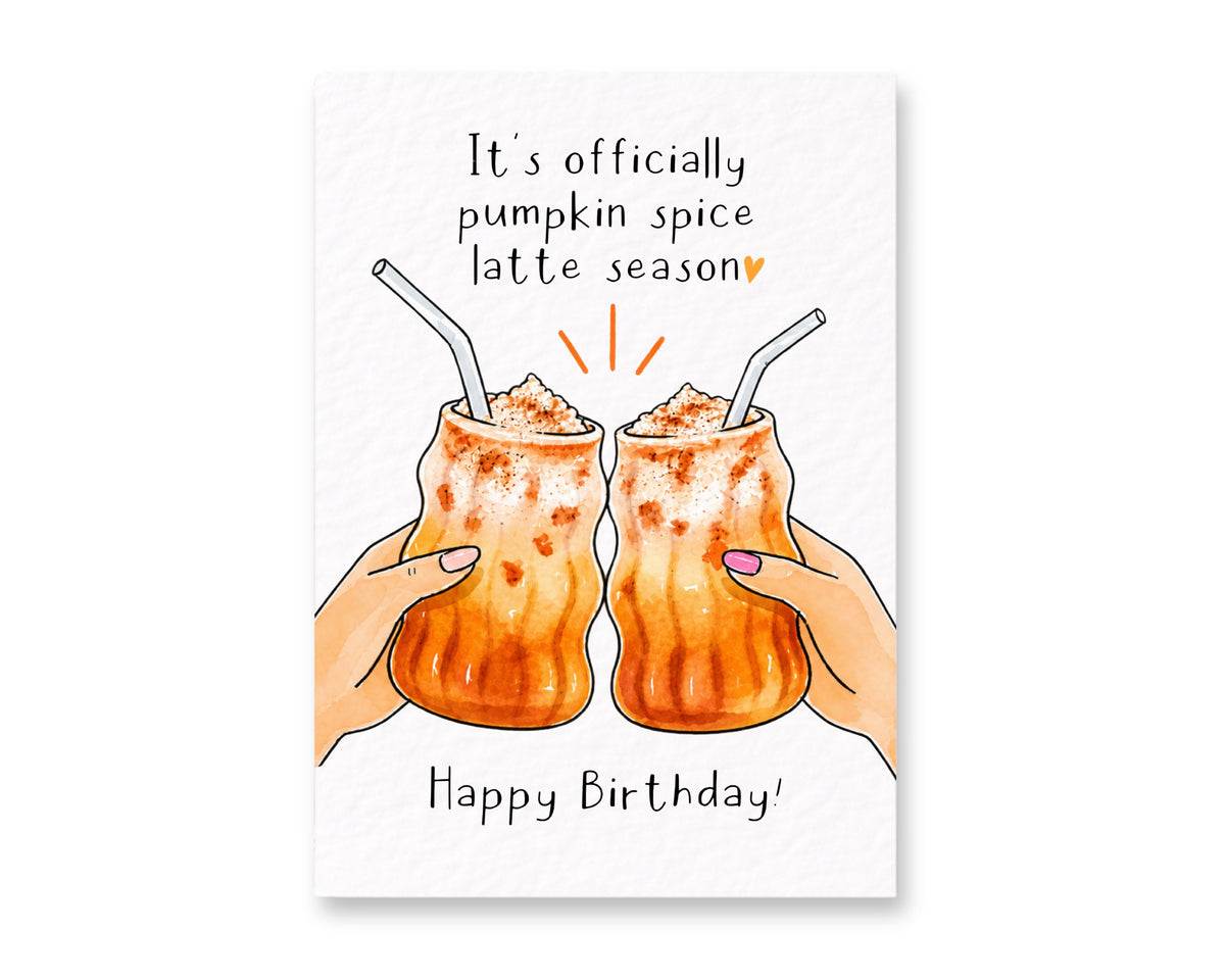 Pumpkin Spice Birthday Card, Coffee Lover Gift, Autumn Birthday Greeting, Fall Celebration, Latte Lover Present For Bestie