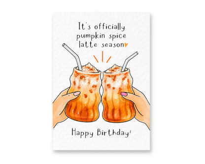 Pumpkin Spice Birthday Card, Coffee Lover Gift, Autumn Birthday Greeting, Fall Celebration, Latte Lover Present For Bestie