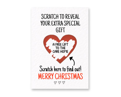 Christmas Funny Surprise Greeting Card, Gift Reveal, Scratch Gift, Free Lift To The Care Home, Grandparents, Parents Seasonal Present
