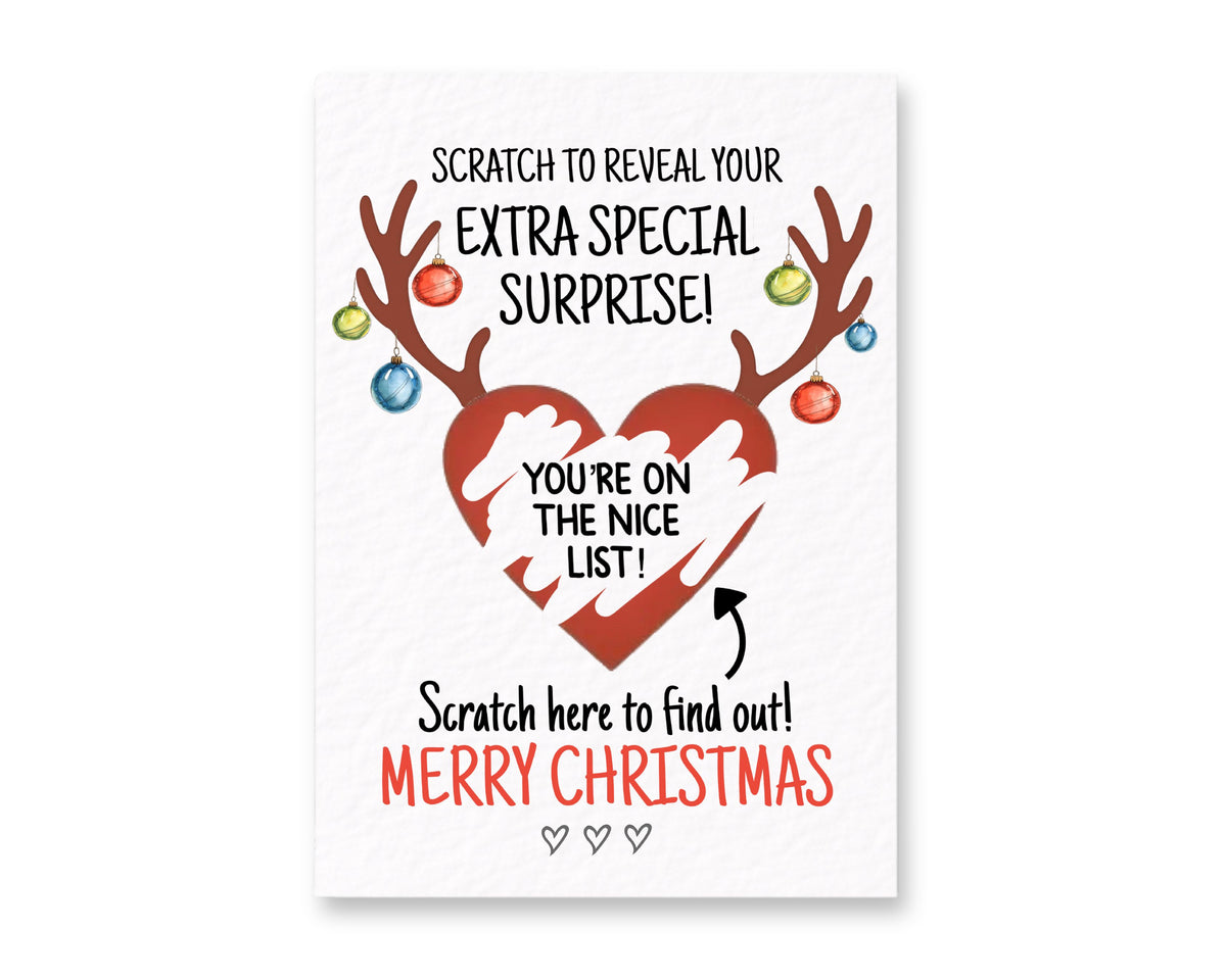 Christmas Scratch Reveal Card, Secret Santa Gift, Funny Present, Novelty Holiday Card, Festive Stocking Filler, Surprise, Nice List Card