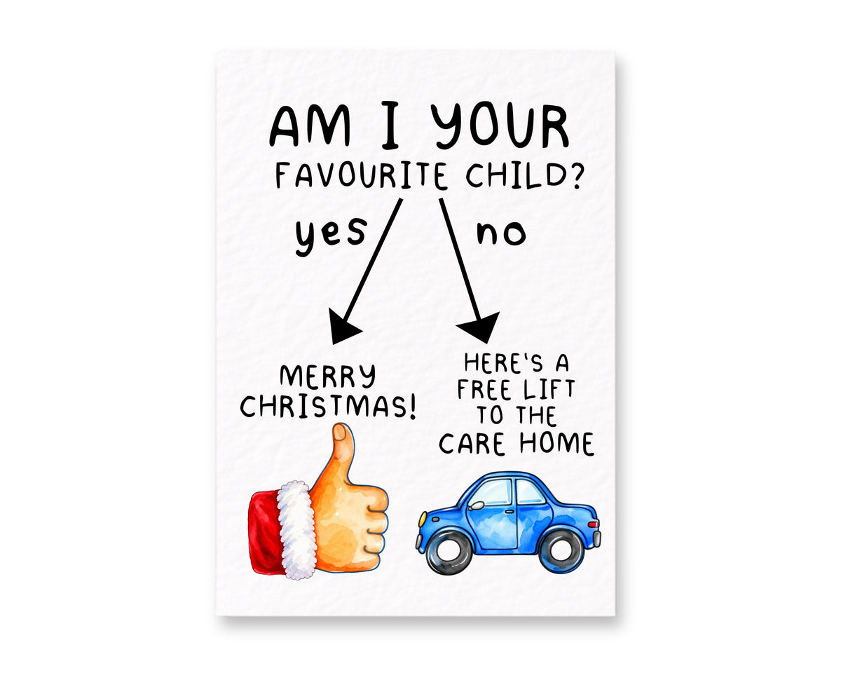 Funny Christmas Card, Favourite Child Joke, Humorous Christmas Gift For Parent, Grandchild, Novelty Holiday Card