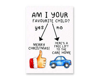 Funny Christmas Card, Favourite Child Joke, Humorous Christmas Gift For Parent, Grandchild, Novelty Holiday Card