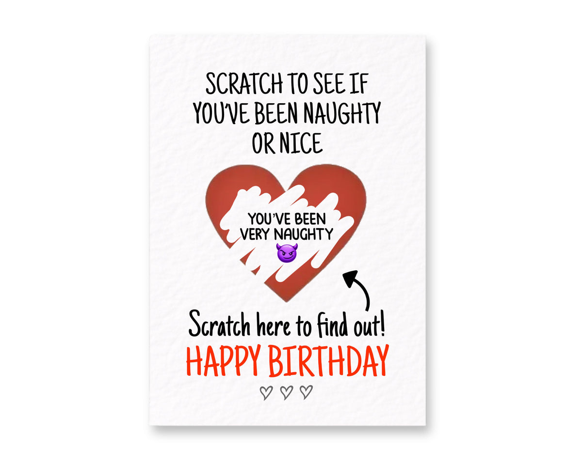 Funny Christmas Scratch Heart Card, Naughty Or Nice Reveal, Santa Gift Idea, Humorous, Joke Greeting For Partner