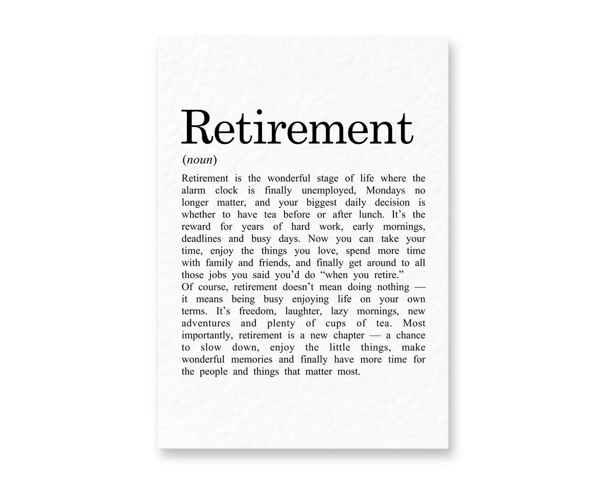 Retirement Definition Card, Farewell New Chapter, Well Deserved, Colleague Present, Workmate Celebration, Retirement Greeting Card
