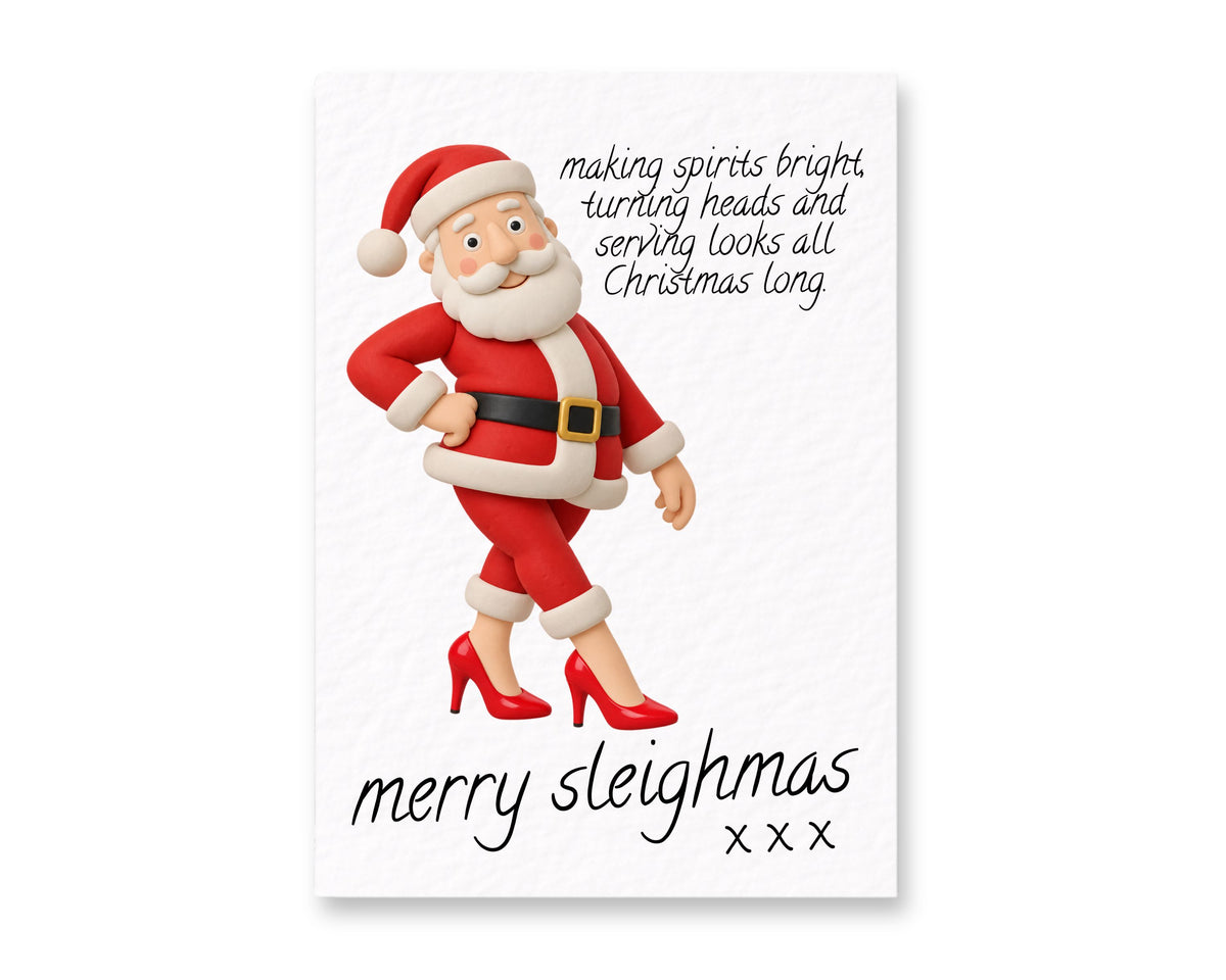 Funny Christmas Card, Santa Humor, Festive Greeting, Merry Sleighmas