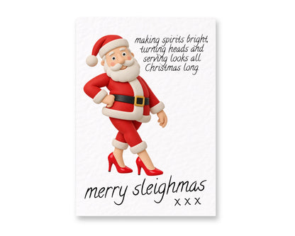Funny Christmas Card, Santa Humor, Festive Greeting, Merry Sleighmas