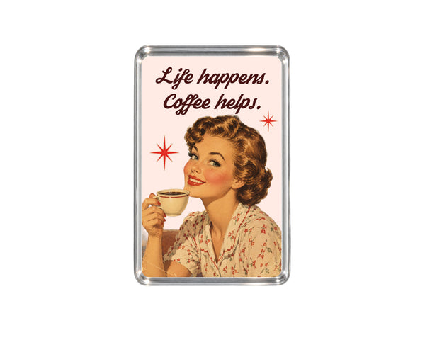 Vintage Coffee Magnet, Life Happens, Coffee Helps, Retro Kitchen Decor, Coffee Lover Gift, Nostalgic Design