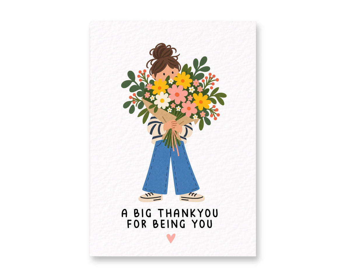 Thank You Card, Floral Bouquet Design, Appreciation Gift, Friendship Greeting, Thoughtful Keepsake