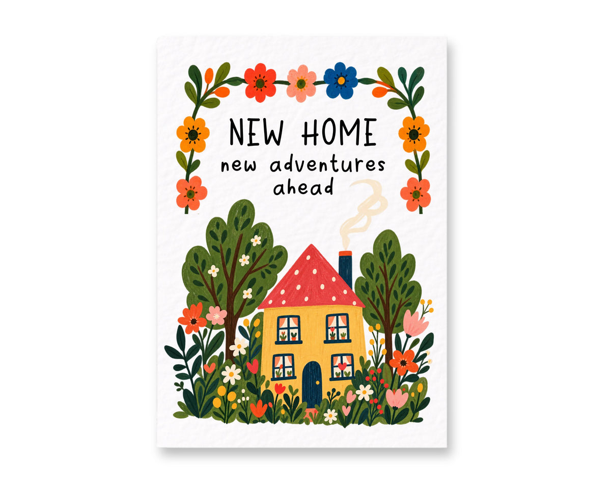 New Home Greeting Card, Floral House Design, Fresh Beginnings, New Adventures, Moving Celebration