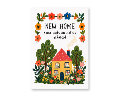 New Home Greeting Card, Floral House Design, Fresh Beginnings, New Adventures, Moving Celebration