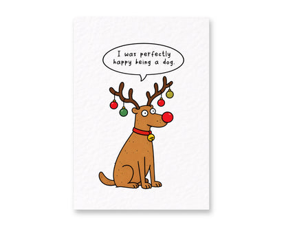 Funny Christmas Greeting Card, Festive Dog Reindeer Design, Playful Holiday Humor, Cute Seasonal Joke
