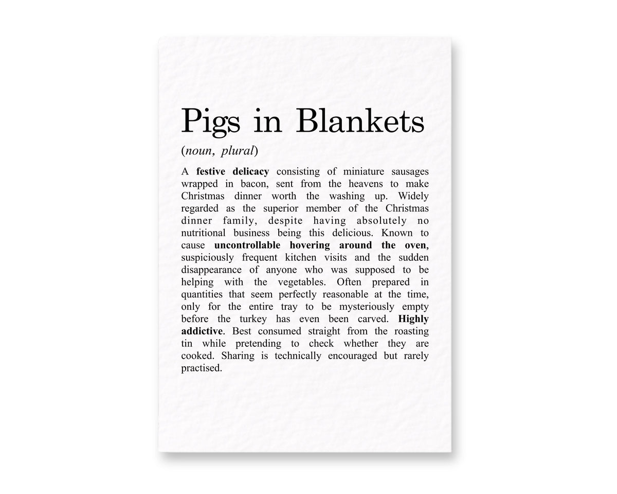 Funny Christmas Card, Pigs in Blankets Definition, Festive Food Lover Gift, Humorous Xmas Greeting Card, Novelty Christmas Card for Foodies