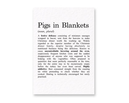 Funny Christmas Card, Pigs in Blankets Definition, Festive Food Lover Gift, Humorous Xmas Greeting Card, Novelty Christmas Card for Foodies