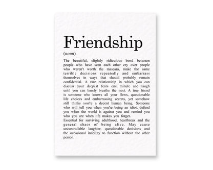Funny Friendship Definition Card, Best Friend Birthday Gift, Heartfelt Humour, Unique Friendship Greeting