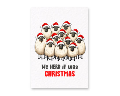 Funny Sheep Christmas Card: 'We Herd It' Pun