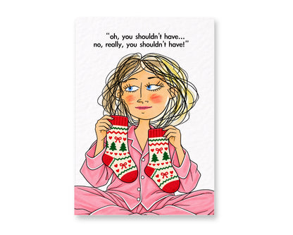 Funny Christmas Card, Festive Humour, Gift Reaction, Cheeky Holiday Greeting, Christmas Socks Gift Design
