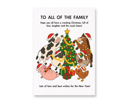 Funny Christmas Family Card, Festive Farm Animals, Whimsical Holiday Greeting, New Year Wishes