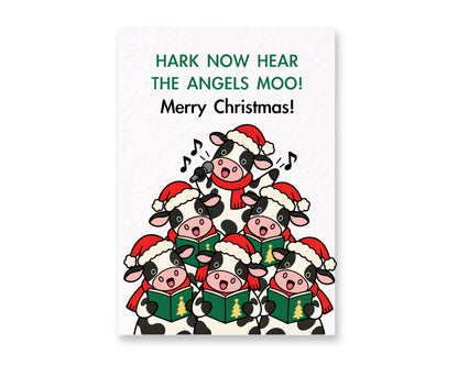 Funny Christmas Cow Card, Festive Animal Pun, Musical Holiday Humour, Christmas Carol Greeting