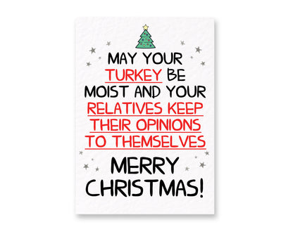Funny Christmas Card, Cheeky Festive Humour, Turkey Pun, Annoying Relatives Family Christmas Joke