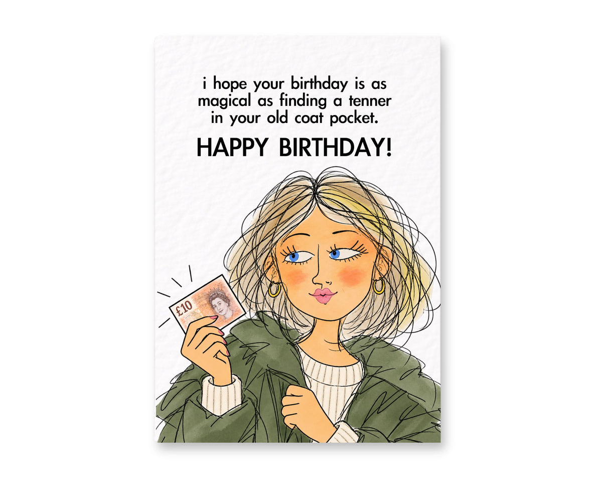Funny Birthday Card, Money Surprise, Money Surprise Joke, Cheeky Birthday Humorous Illustration