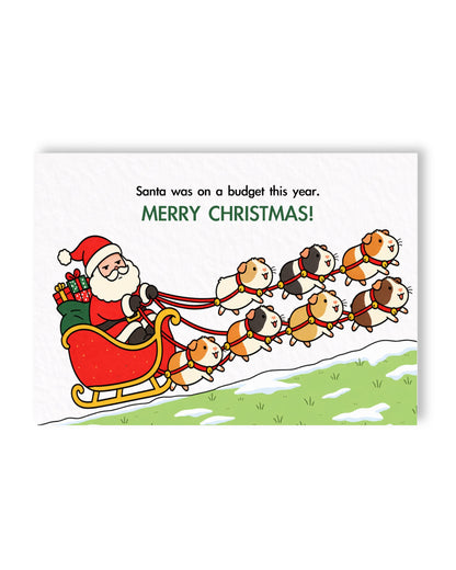 Funny Budget Santa Christmas Card, Santa Guinea Pig Sleigh, Cute Pet Humour, Novelty Xmas Greeting