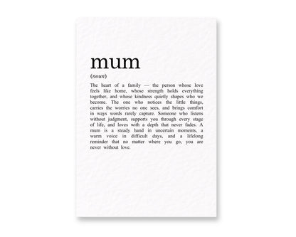 Mum Definition Greeting Card-  Birthday Card For Mother, Thoughtful Quote