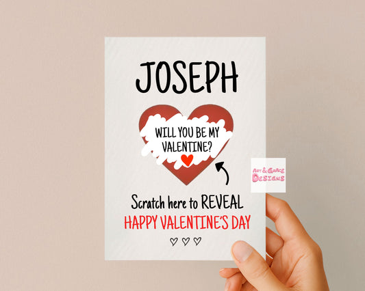 Personalised Valentine's Day Surprise Scratch Card, Gift Reveal, Greeting Card, Surprise Gift, Red Heart, Will You Be My Valentine?