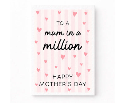Mother's Day Greeting Card, To The Mum In A Million, Birthday Card For Mum