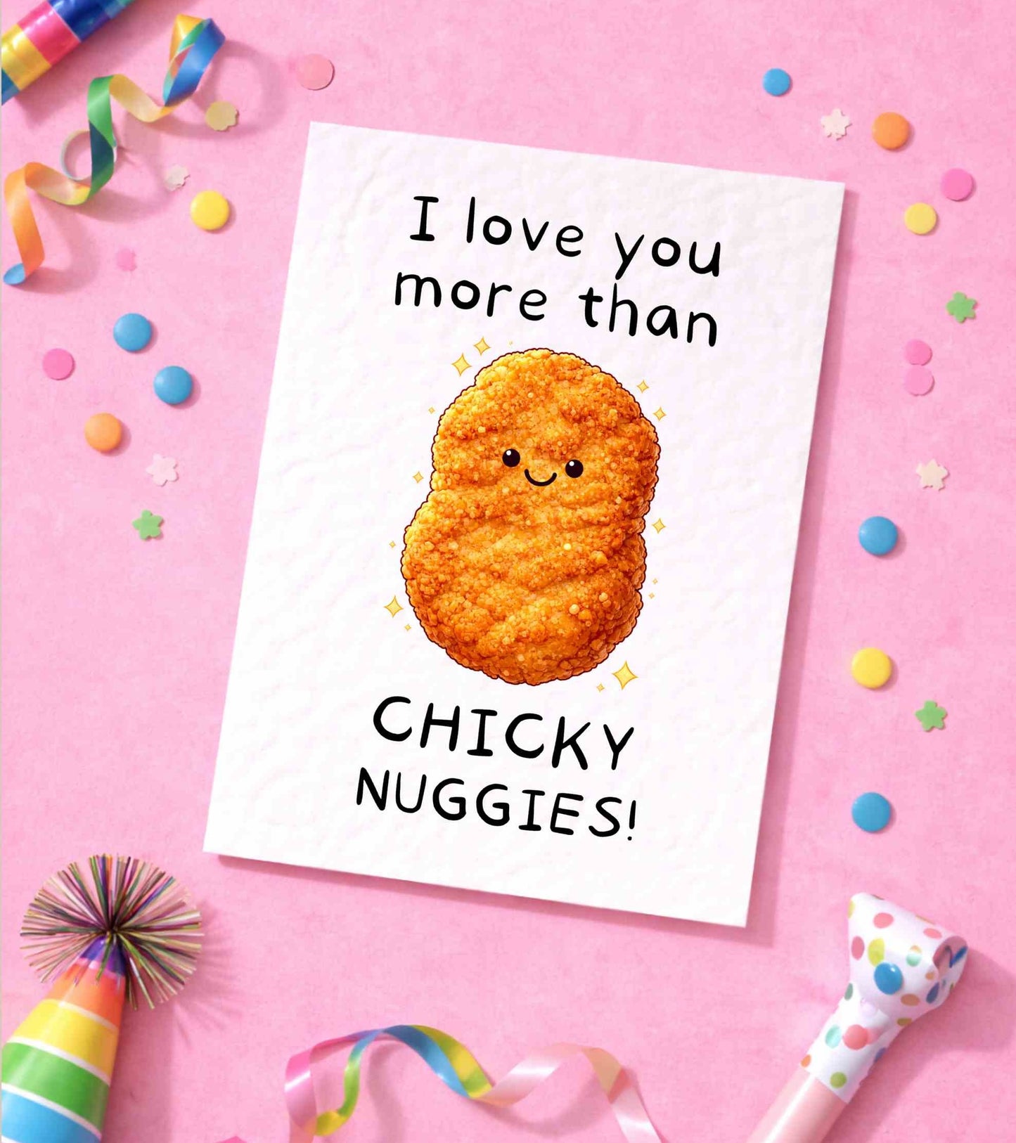 Chicken Nugget Card -Nugget Lover Card - Birthday Card For Best Friends - Valentine's Gift, Love You More Than Chicky Nuggies