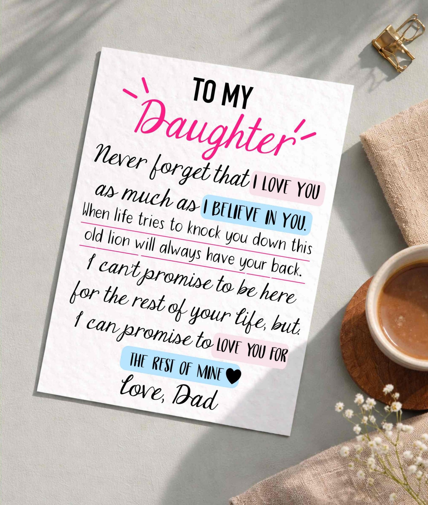 Thoughtful Birthday Card For Daughter, From Dad, I Believe In You, I Love You, Luxury Blank Card