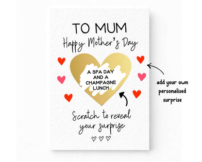 Mother's Day Surprise Scratch Card, Gift Reveal, Funny Greeting Card, Surprise Gift, Gold Heart