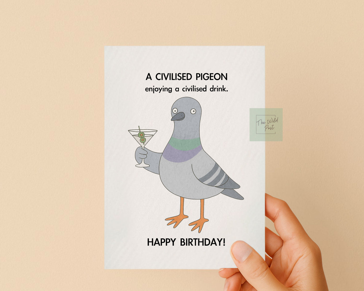 Civilised Pigeon Greeting Card - Happy Birthday - Cute Pigeon - Funny Card For Friend, Martini and Bird Birthday Card