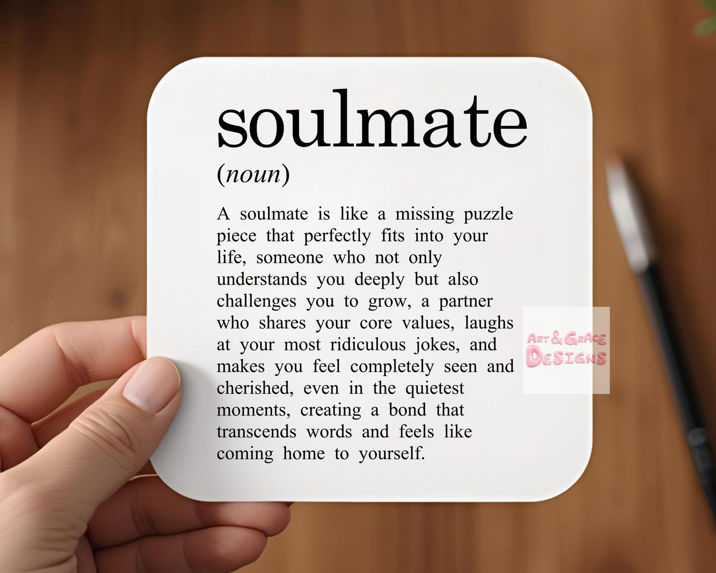 Cute Soulmate Coaster, Soulmate Definition, Kind Quote Coaster, Thoughtful Gift For Friend, Partner