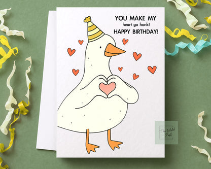 Cute Goose Birthday Card: You Make My Heart Go Honk Greeting Card Design, Card For Partner, Girlfriend, Boyfriend