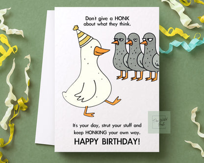 Funny Goose And Judgy Pigeon Birthday Card: Pigeon And Silly Goose Greeting Card