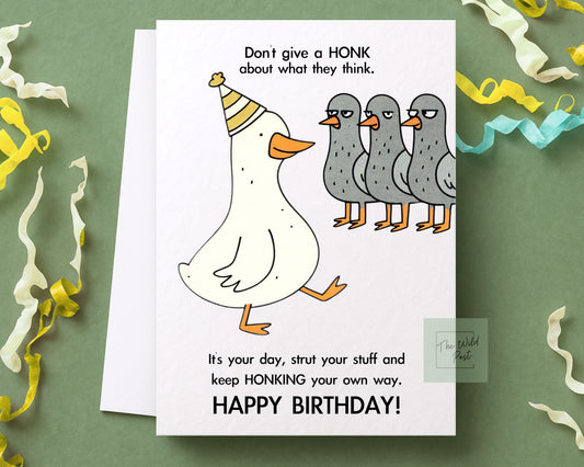 Funny Goose And Judgy Pigeon Birthday Card: Pigeon And Silly Goose Greeting Card