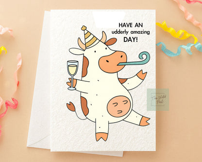 Funny Cow Birthday Card: Udderly Amazing Humorous Design Greeting Card
