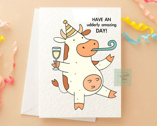 Funny Cow Birthday Card: Udderly Amazing Humorous Design Greeting Card