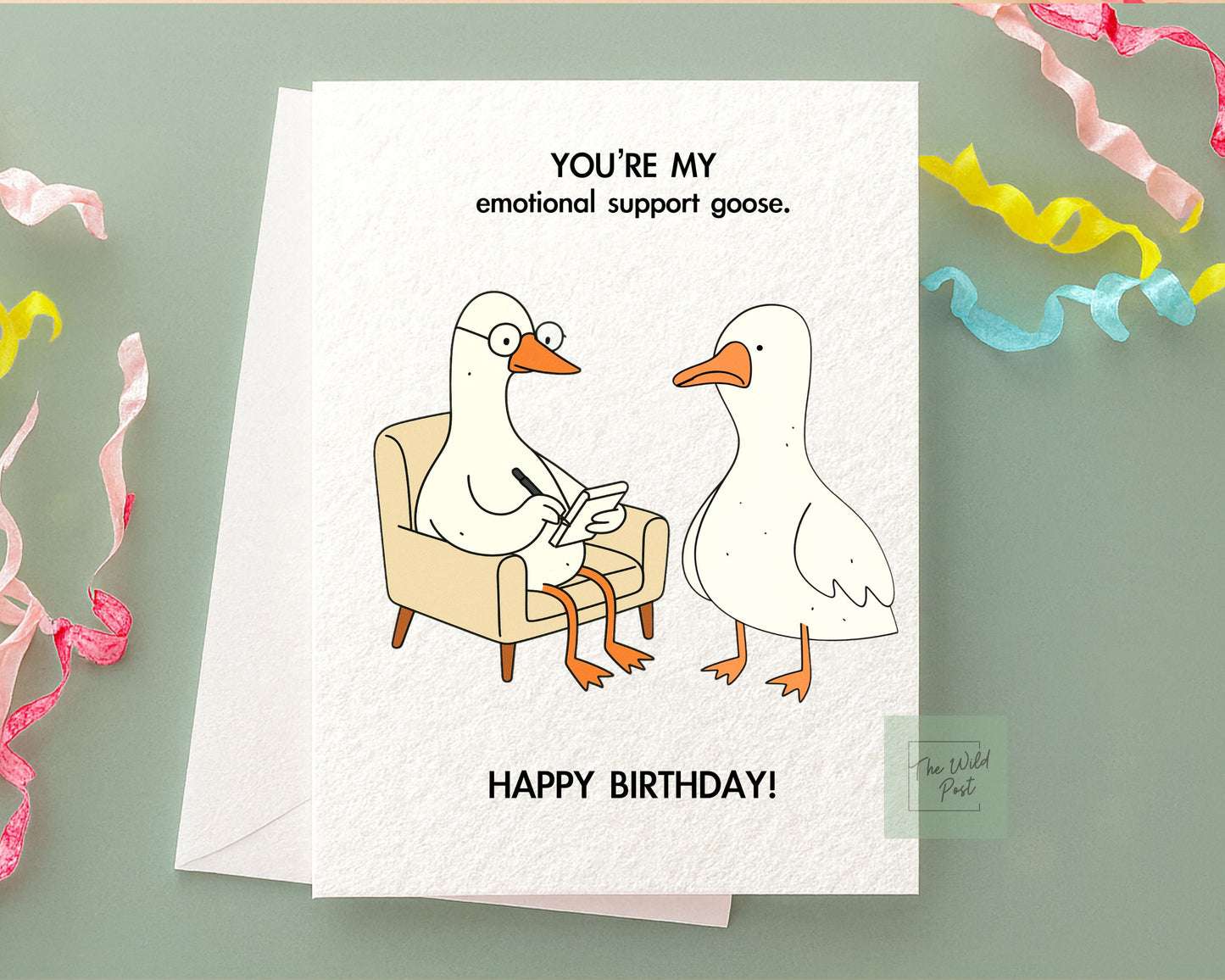 Funny Emotional Goose Birthday Card: Therapy Goose Comforting Friend, Cute Card For Best Friend, Sibling, Funny Geese Greeting Card