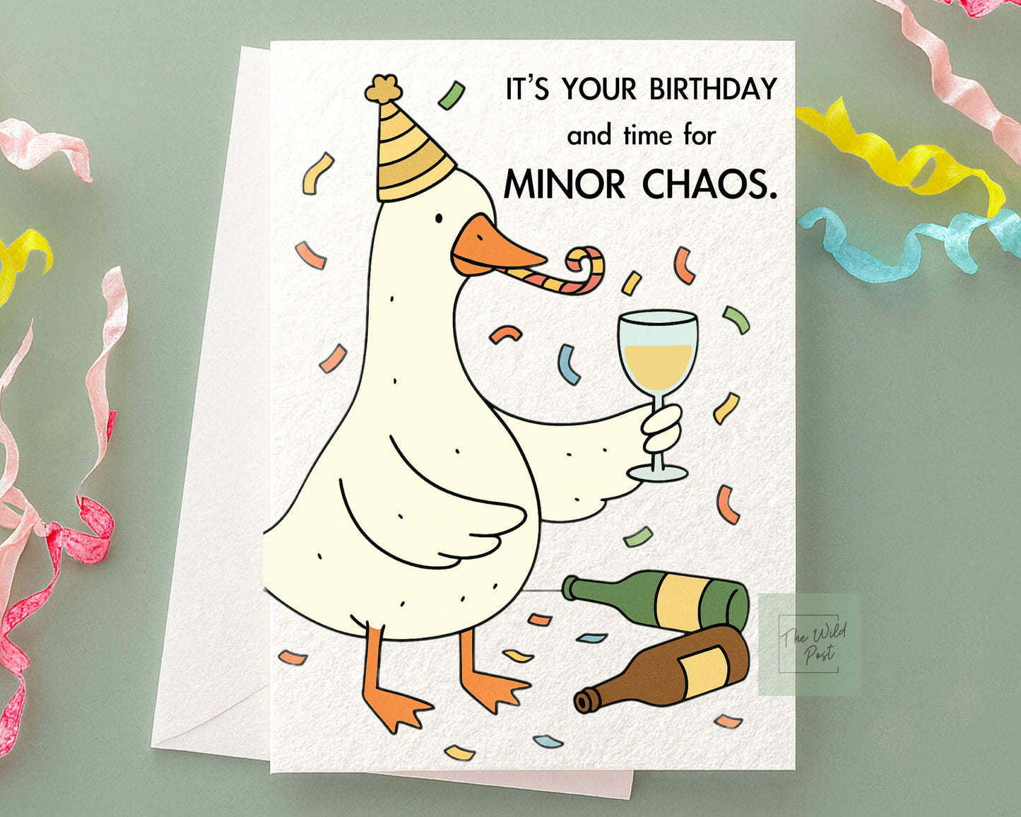 Funny Goose Birthday Card: Time For Minor Chaos, Sill Goose Greeting Card